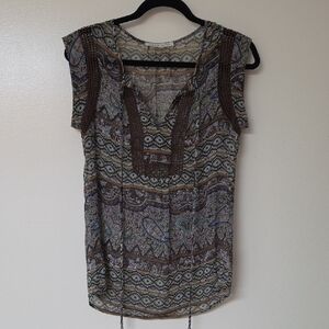 Daniel Rainn Brown Paisley Mixed-Print Cap Sleeve Blouse